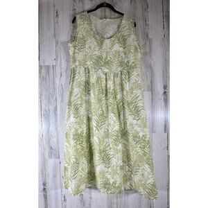 Click Color Me Cotton Midi Sundress Size‎ XL Green Palm Leaves Tropical Linen